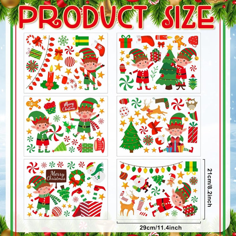 Resholder 131 Pcs 6 Sheets Christmas Elf Stickers Christmas Wall Elf Window Clings Xmas Window Films Home Decorations for Winter Holiday Classroom Office Party Supplies - Image 2
